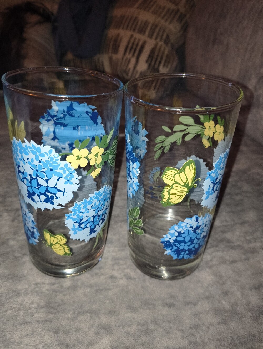 Blue Hydrangea Floral Glass Tumbler - Set of 2